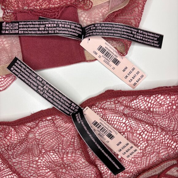 Victoria's Secret Bralette Set Womens Size Medium Rose Lace Strappy Cross Back - Picture 3 of 9